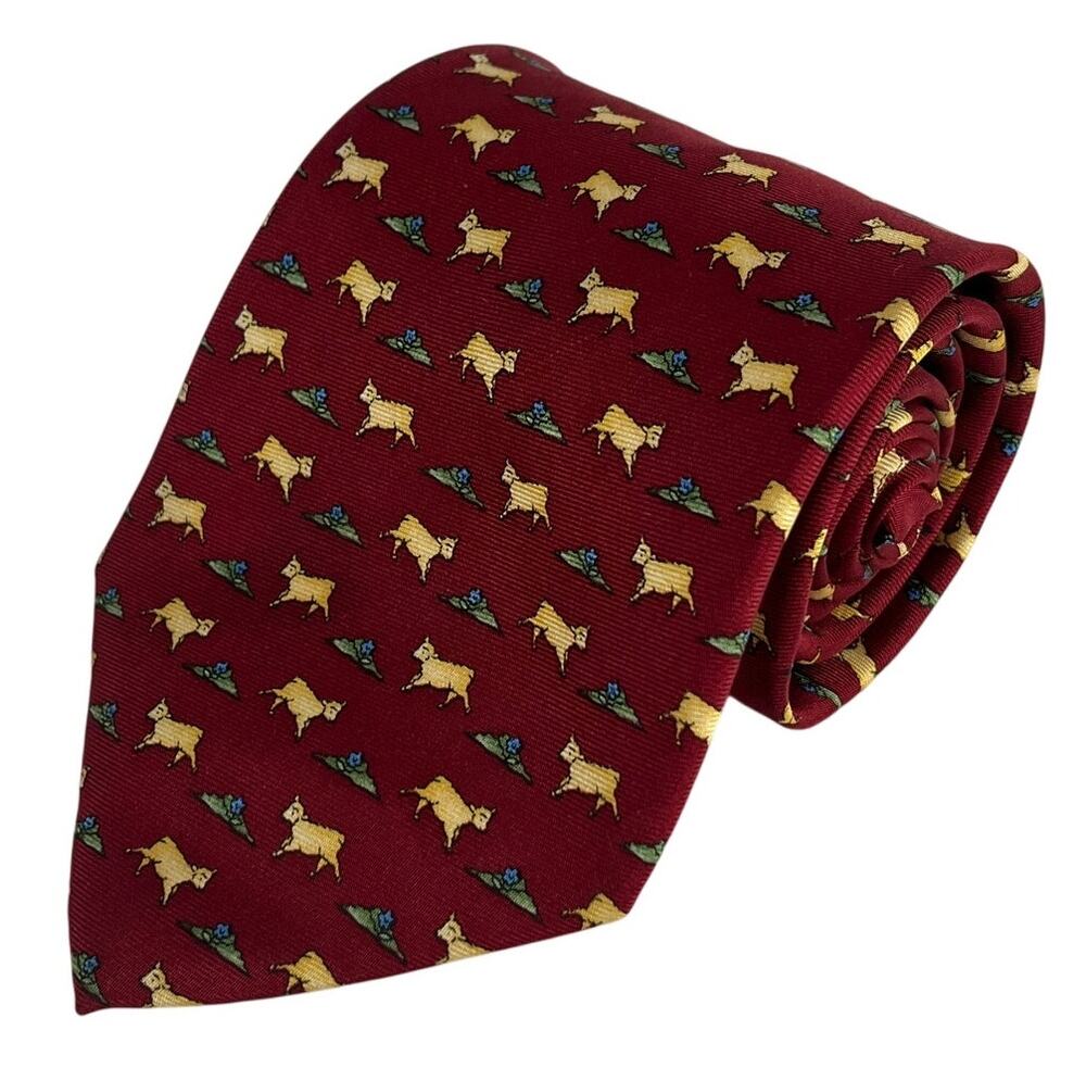 Beaufort de Rack Burgundy Lamb Sheep Print Novelty Silk Necktie Italy 58x4